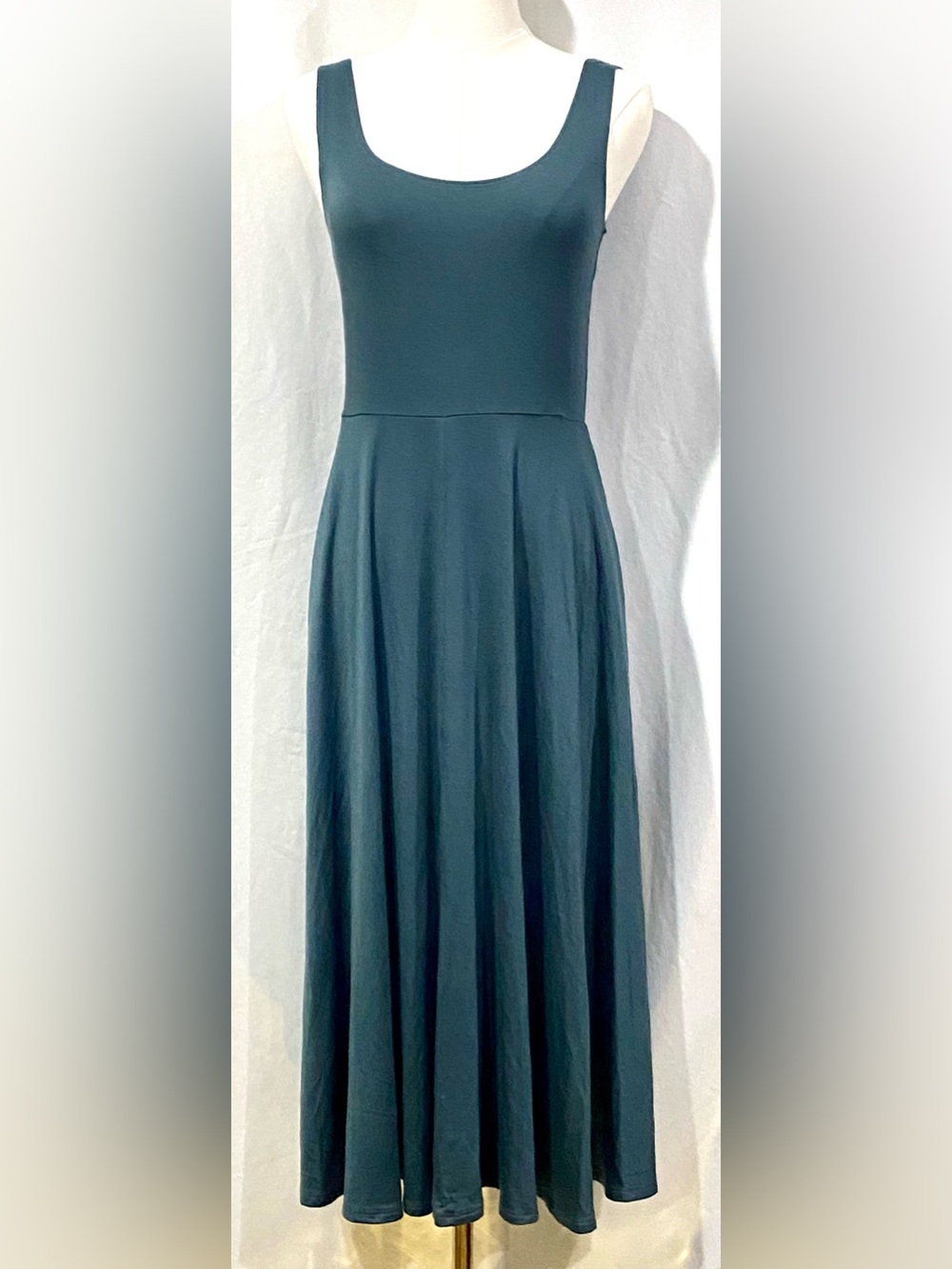 Quince Tencel Jersey Fit & Flare Midi Dress Dark Olive, New With Tags Sz. M